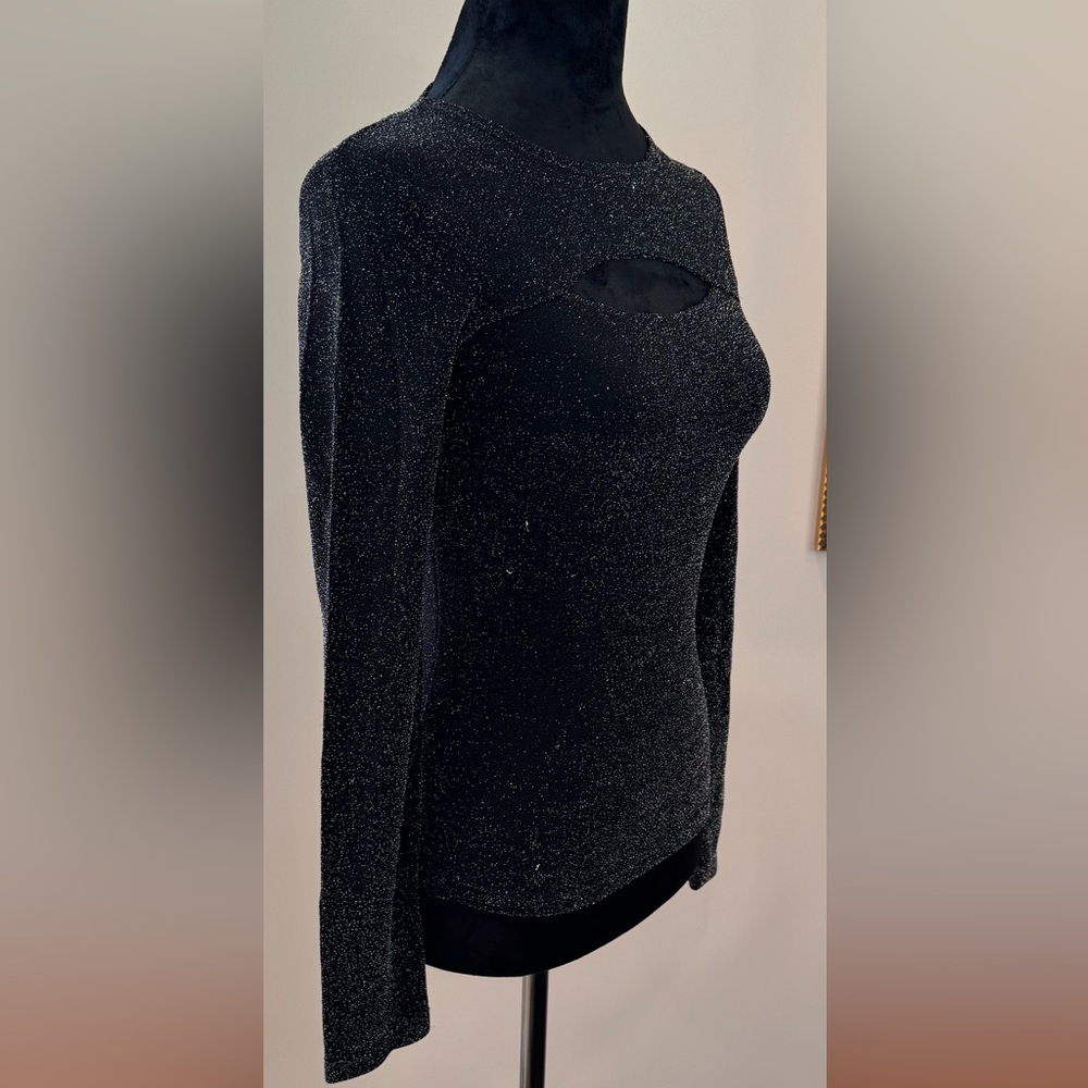 By choice California ladies Elegant Black Glitter pullover top size M 90s stretc - Picture 9 of 16